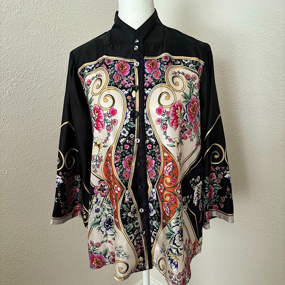 Johnny Was Peda Twill Blouse in Silk Size XS